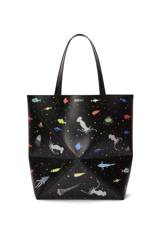 Deep Sea Xl Puzzle Fold Tote In Shiny Calfskin