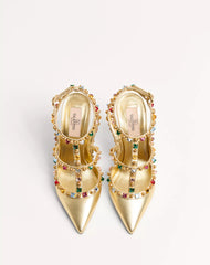 Rockstud Pumps In Laminated Nappa With Cabochon And Crystals 100mm