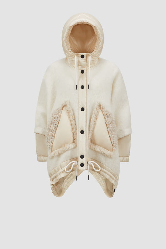 Wool, Alpaca & Mohair Padded Hooded Shearling Cape