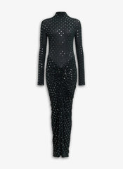 Draped Dress In Rhinestone Jersey