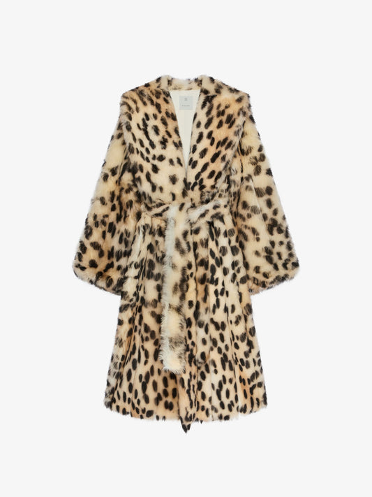 Oversized Coat In Fur With Leopard Print