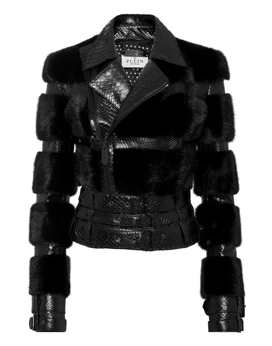 Python Leather Biker Jacket