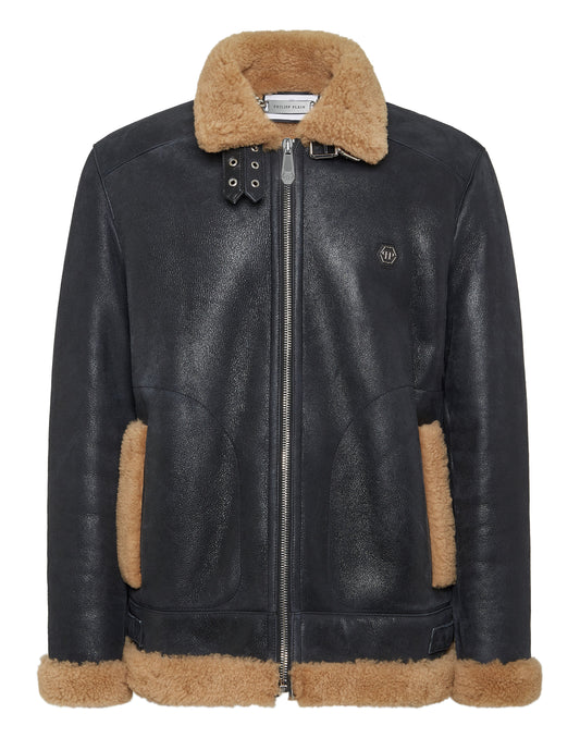 Shearling Leather Biker Jacket