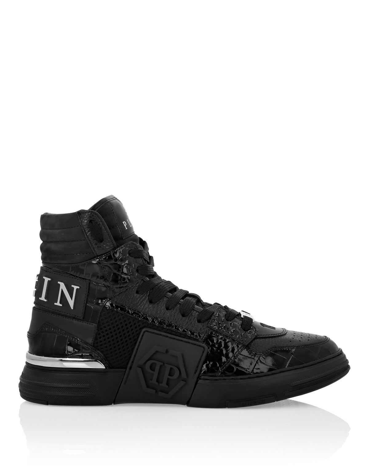 Mix Leather Hi-Top Sneakers Hexagon