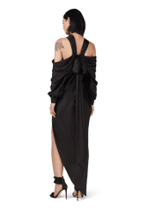 Black Double Silk Satin Off The Shoulder Draped Dress