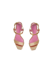 Eva sandals in mirrored leather with an embossed grid motif