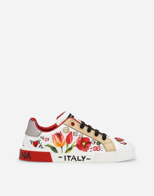 Printed Calfskin Portofino Light Low-Top Sneakers