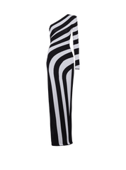 Long Asymmetrical Striped Knit Dress