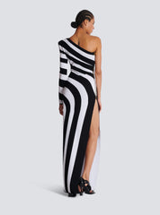 Long Asymmetrical Striped Knit Dress