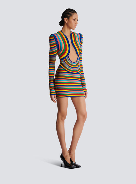 Short Dress In Multicoloured Rolled Knit