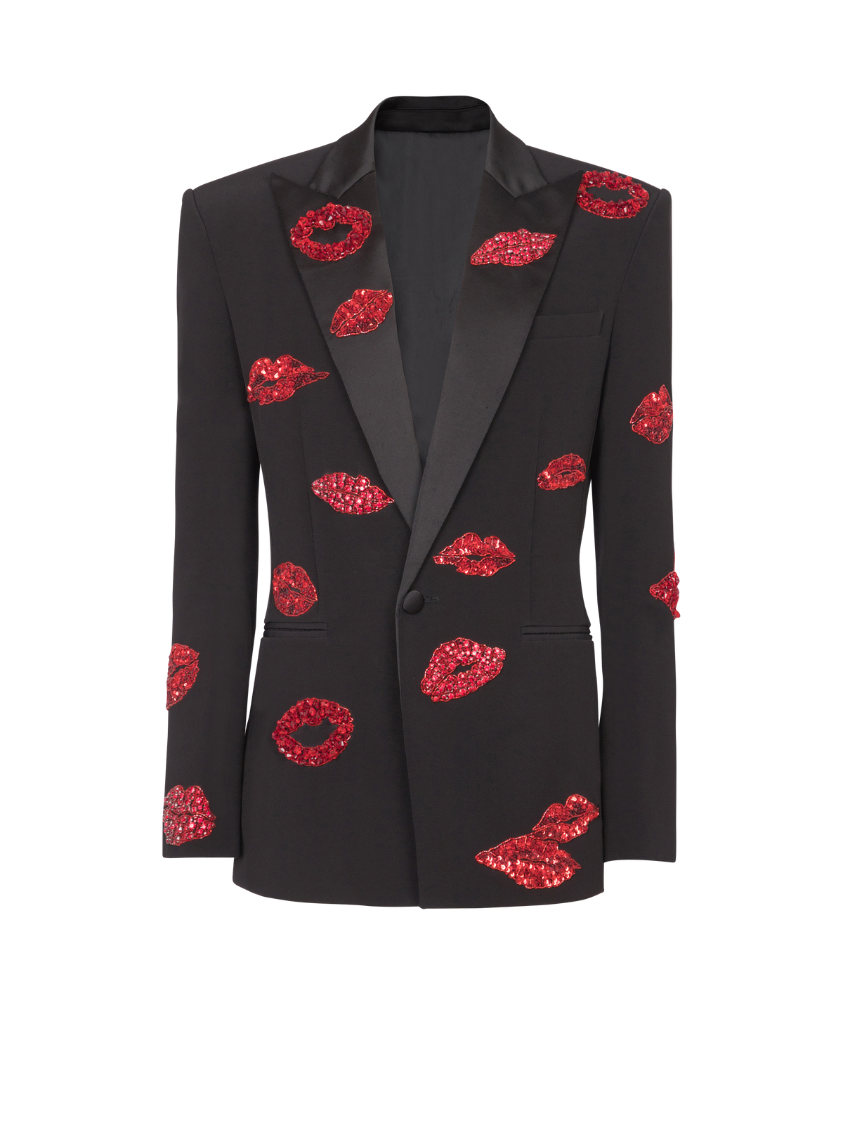 Crepe 1-Button Jacket With Kiss Embroidery