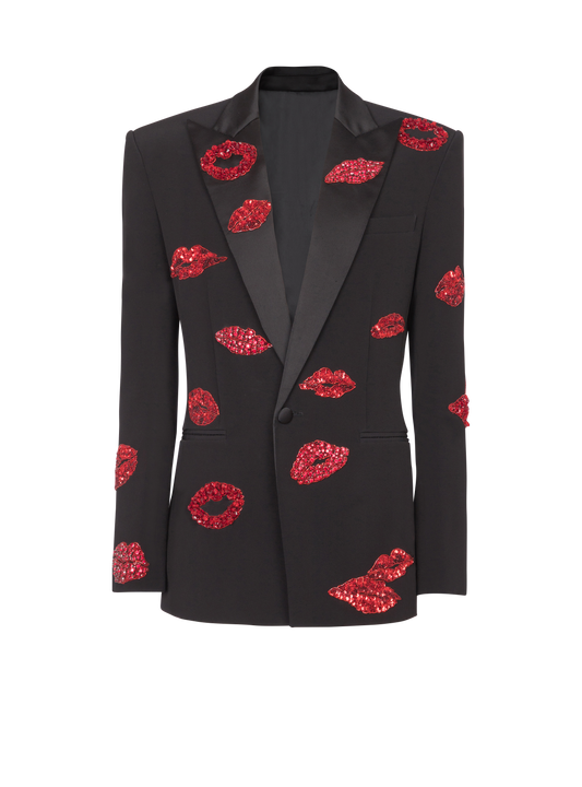 Crepe 1-Button Jacket With Kiss Embroidery