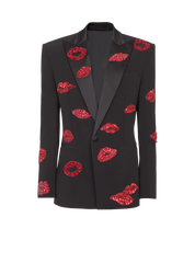 Crepe 1-Button Jacket With Kiss Embroidery