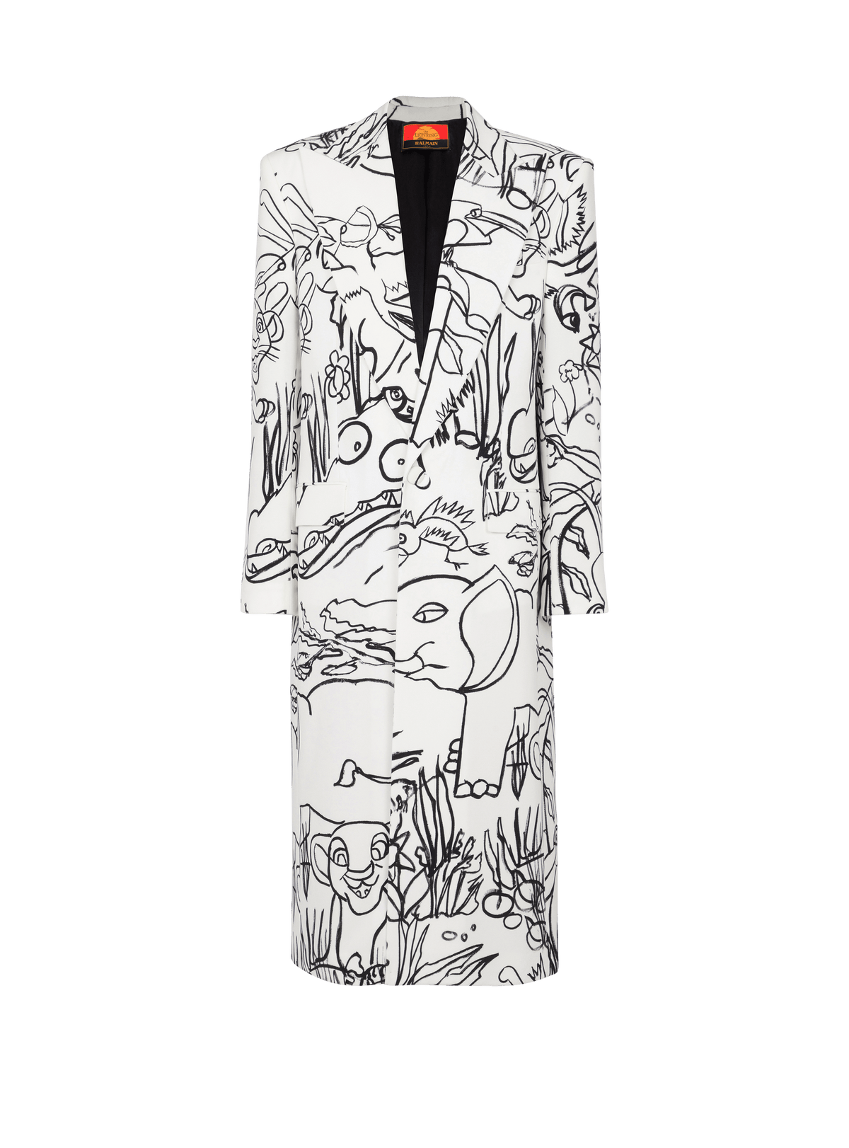 Disney x Balmain: The Lion King - Long Crepe Coat With Enfant Précoce Print