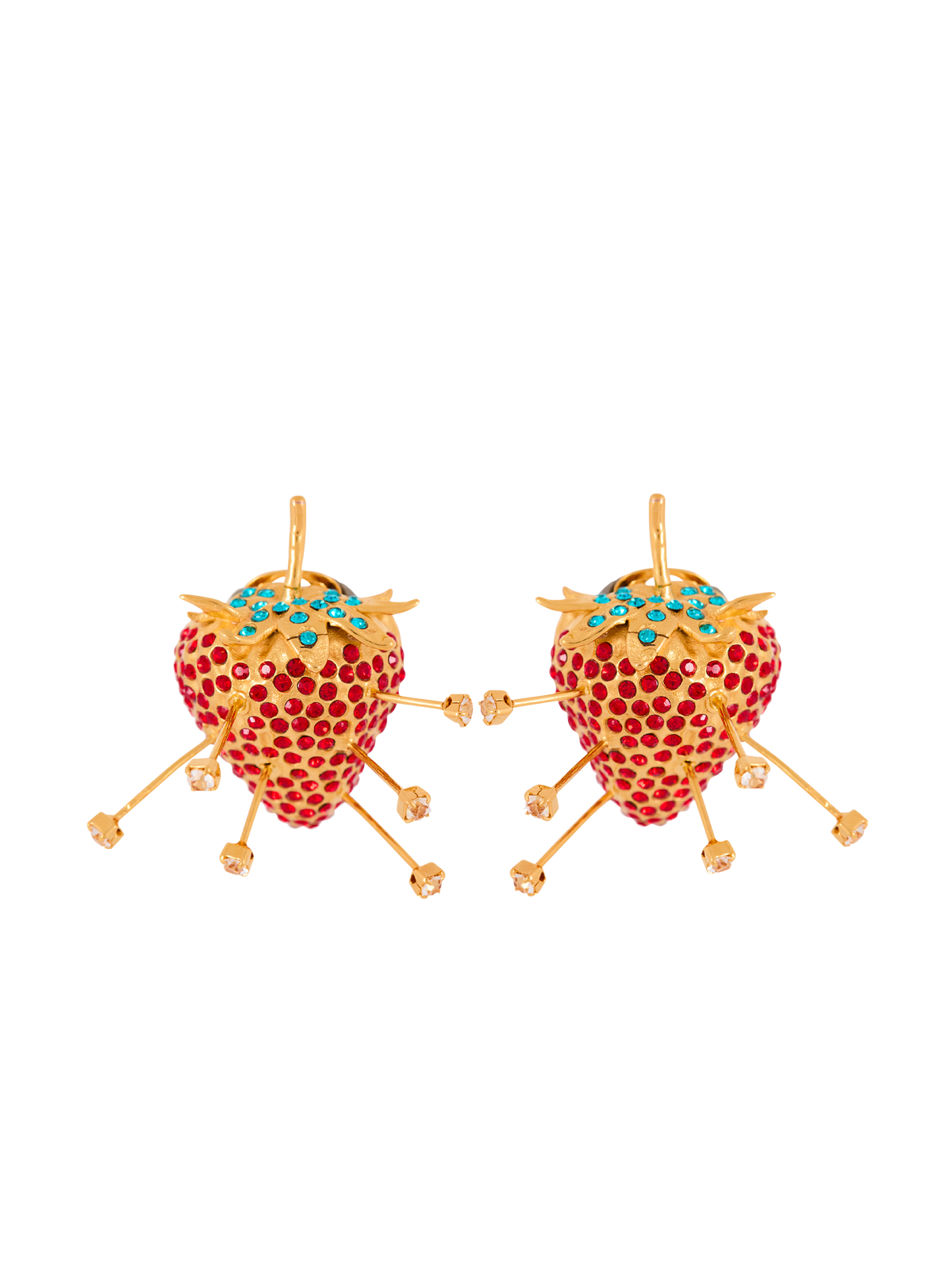 Strawberry Earrings With Brass Studs And Rhinestones