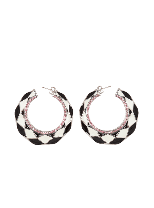 Diamond enamelled two-tone hoop earrings