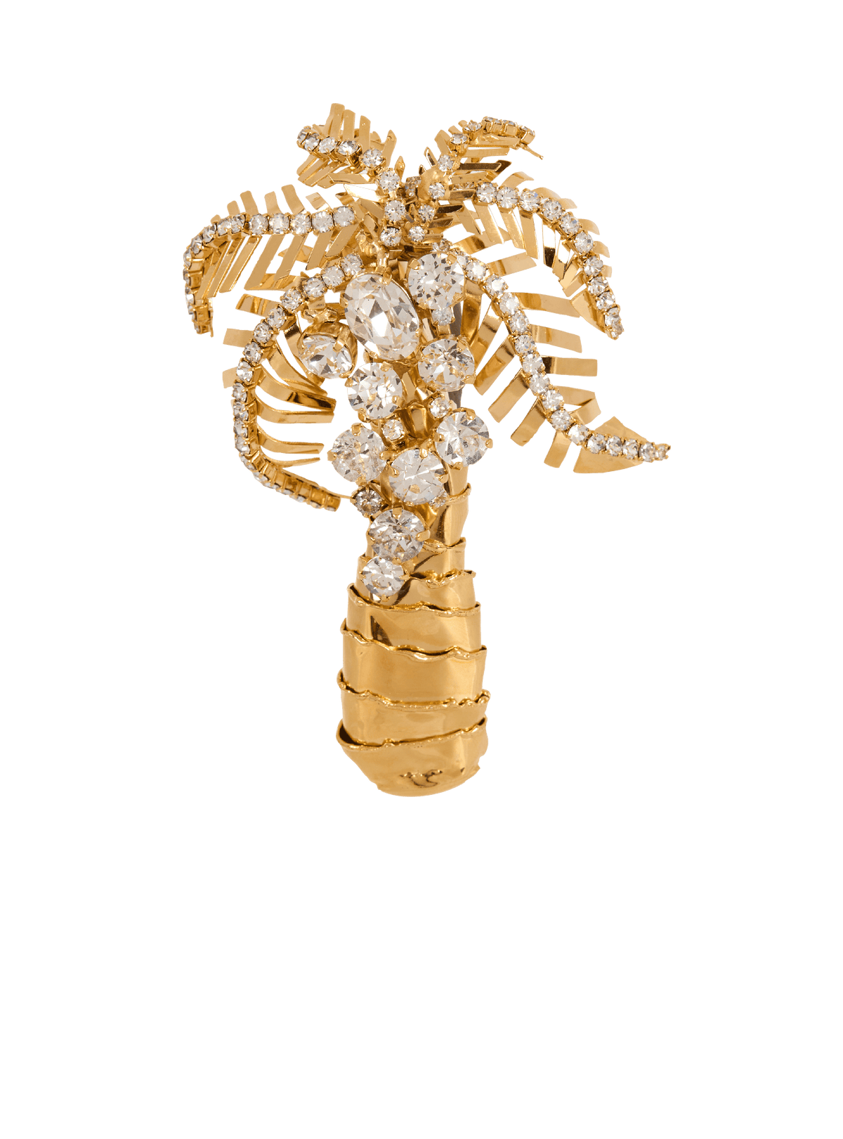 Brass and crystal palm tree brooch