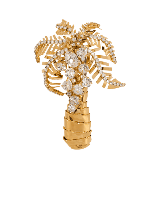 Brass and crystal palm tree brooch