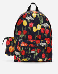 Tulip-Print Nylon Backpack With Branded Tag