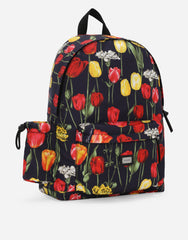 Tulip-Print Nylon Backpack With Branded Tag