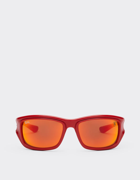 Ray-Ban For Scuderia Ferrari Rb4405m Red/black With Orange Mirror Brown Lenses