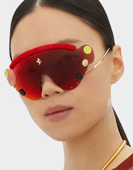 Limited Edition Ferrari Sunglasses In Red And Gold-Tone Metal With Red Mirror Shield