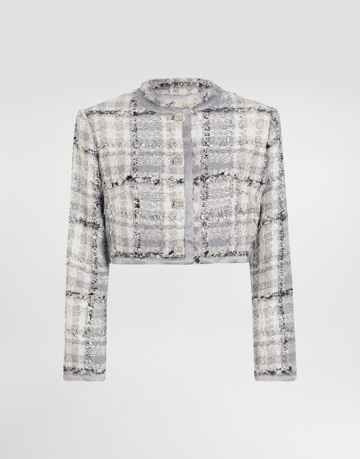 Short Check Lurex Raschel Tweed Jacket