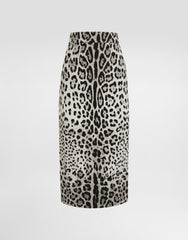 Charmeuse Calf-Length Pencil Skirt With Leopard Print