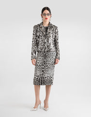 Charmeuse Calf-Length Pencil Skirt With Leopard Print