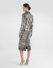 Charmeuse Calf-Length Pencil Skirt With Leopard Print