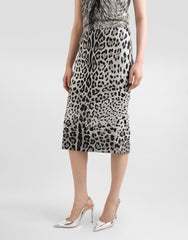 Charmeuse Calf-Length Pencil Skirt With Leopard Print