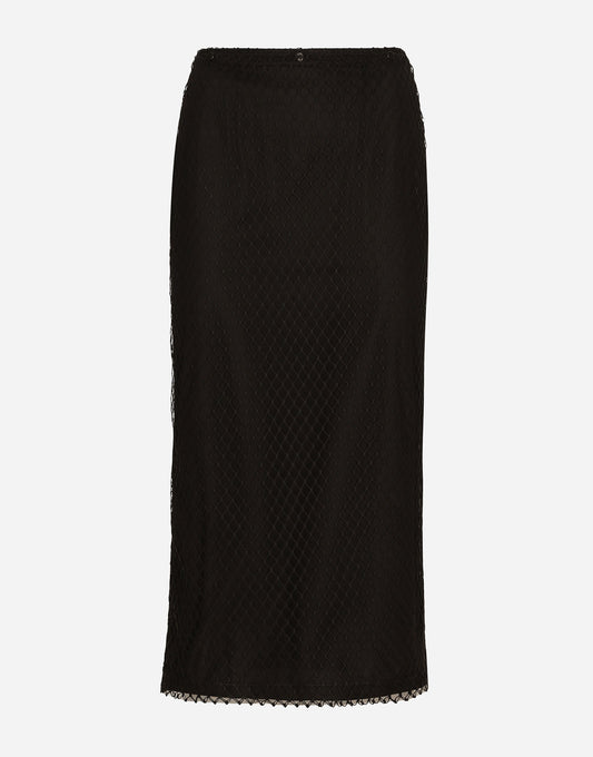 Mesh Calf-length Pencil Skirt