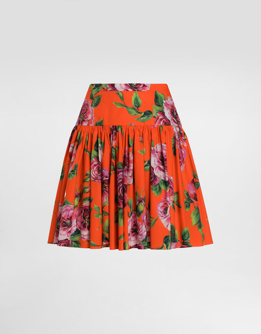 Short Cotton Skirt With Antique Rose Print