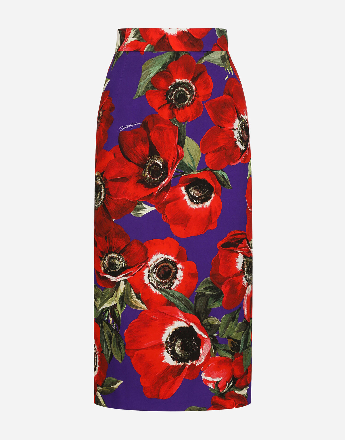 Charmeuse Calf-length Skirt With Anemone Print