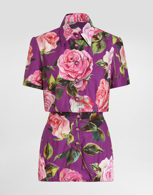 Cotton Playsuit With Rose Print