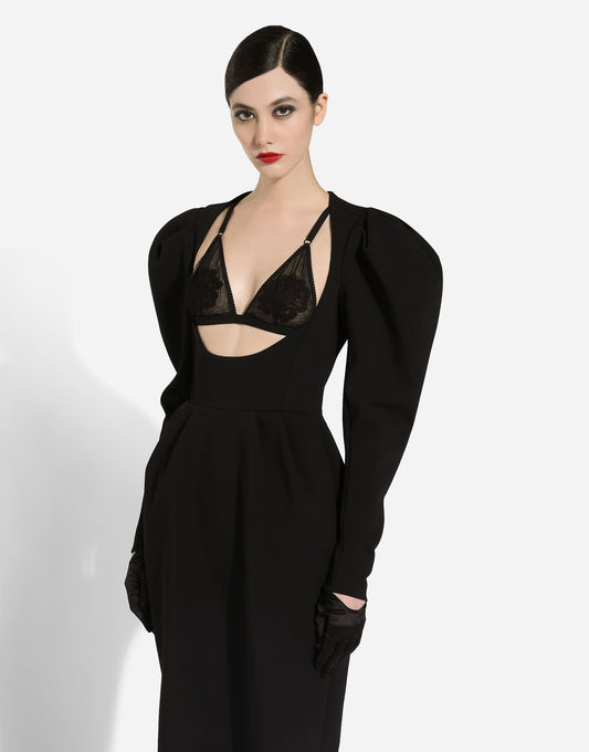 Calf-length Wool Dress With Open Neckline