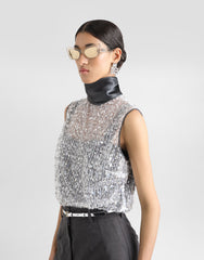 Tulle Turtle-Neck Top With Sequin Embellishment