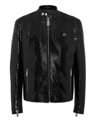 Python Leather Moto Jacket