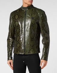 Python Leather Moto Jacket