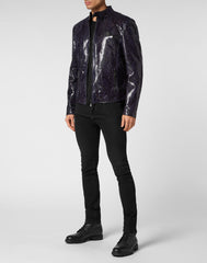 Python Leather Moto Jacket