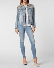 Crystal Stones Denim Oversize Jacket With Stones