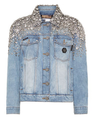 Crystal Stones Denim Oversize Jacket With Stones