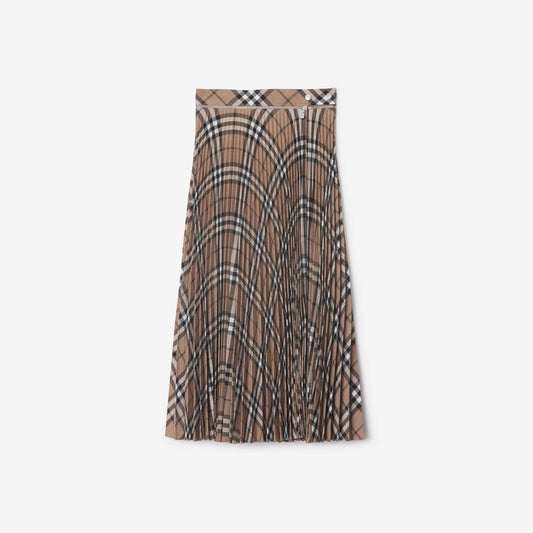 Pleated Check Wool Blend Skirt