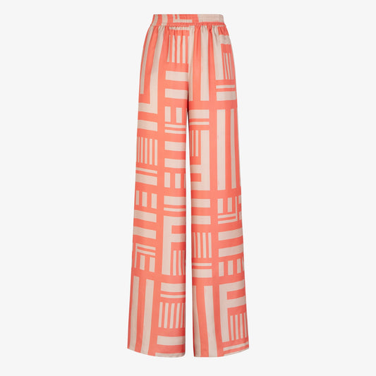 Salmon Pink Printed Silk Trousers