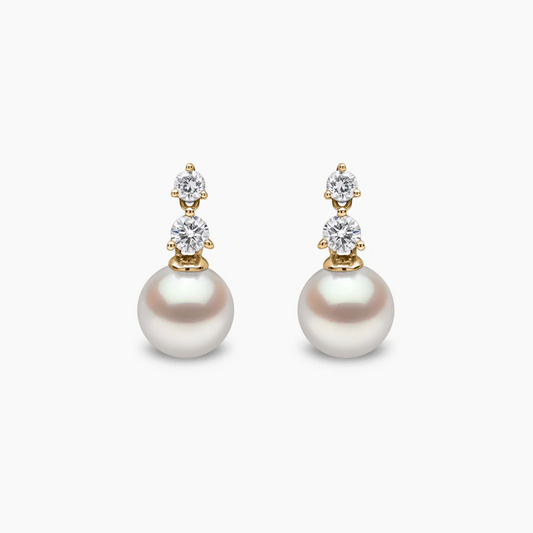 Diamond Classic 18K Gold Akoya Pearl and Diamond Earrings