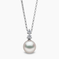 Diamond Classic 18K Gold Akoya Pearl Double Diamond Pendant