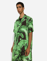 Silk Hawaiian Shirt With Banana Tree Print