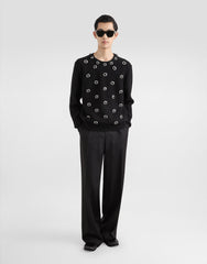 Wool Round-Neck Sweater With Embroidery And Bejeweled Buttons