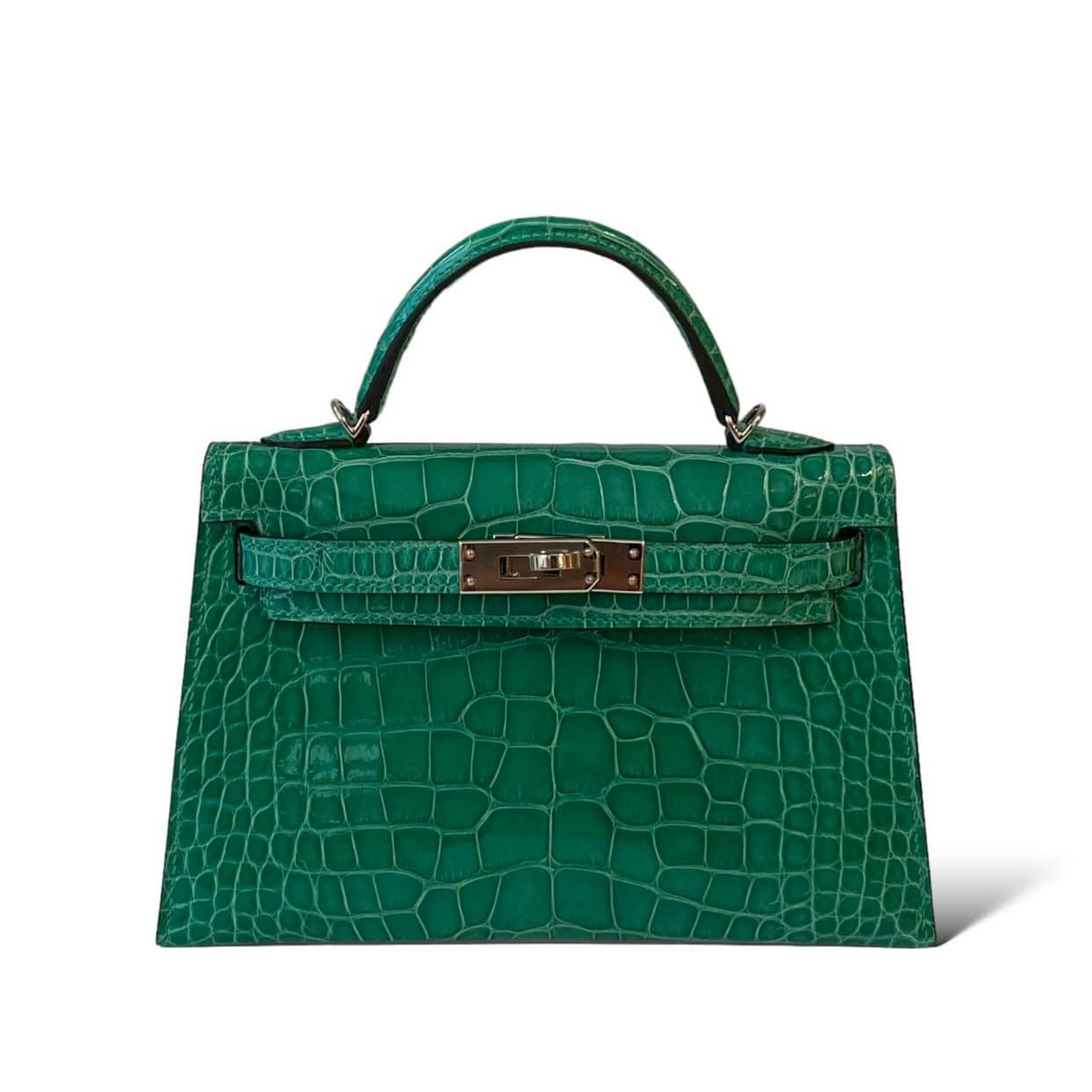 Hermes Kelly 25cm Vert Jade Croco GHW