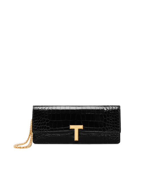 Shiny Stamped Crocodile Leather Wallis Clutch